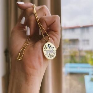 01 • Gold Rabbit Moon and Stars Pendant Necklace - Women Jewelry